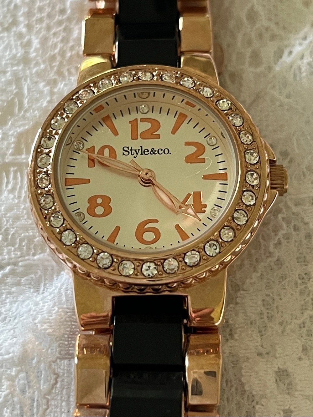 Style & Co. Gold-Tone and Black Crystal Accent Women's Watch - Picture 2 of 5